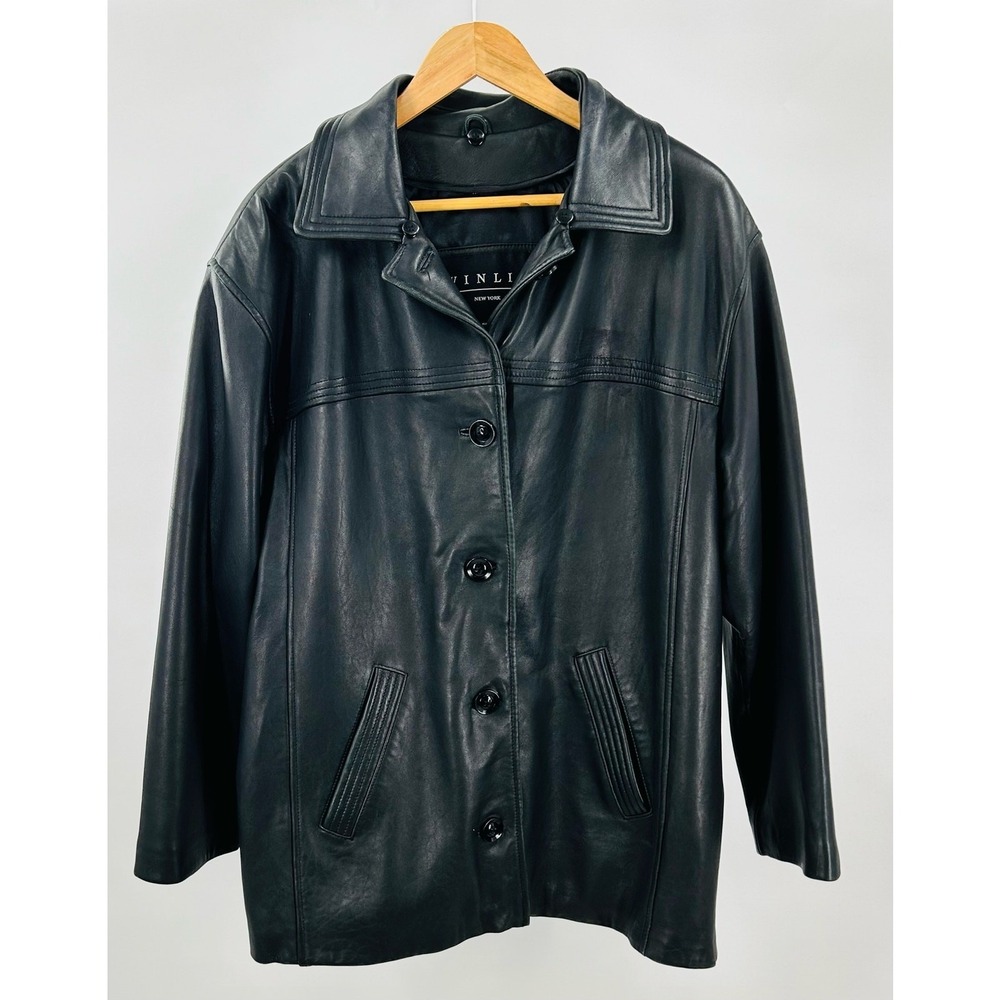 Winlit Genuine Leather Jacket Size Large Black Unisex Mens / Womens  * with Flaw